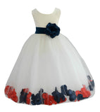 Ivory Elegant Colorful Mixed Rose Petals Bridesmaid Pageant Special Occasion Flower Girl Dress 302T(2)