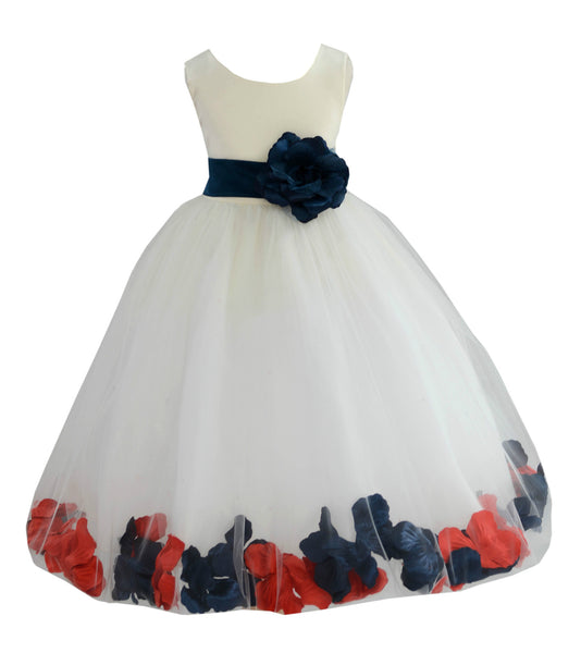 Ivory Elegant Colorful Mixed Rose Petals Bridesmaid Pageant Special Occasion Flower Girl Dress 302T(2)