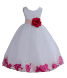 White Elegant Colorful Mixed Rose Petals Bridesmaid Pageant Special Occasion Flower Girl Dress 302T(1)