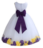 White Elegant Colorful Mixed Rose Petals Bridesmaid Pageant Special Occasion Flower Girl Dress 302T(1)
