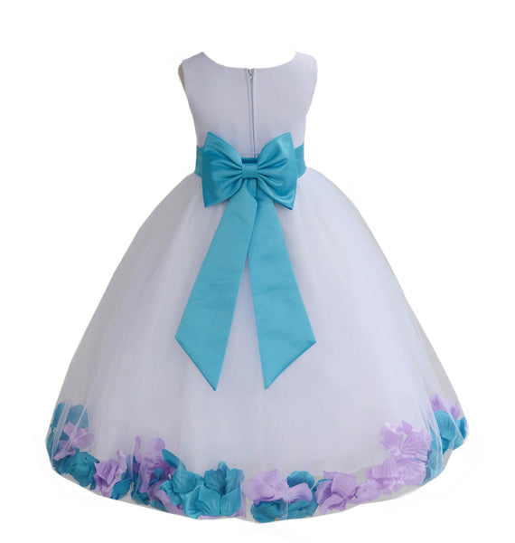 White Elegant Colorful Mixed Rose Petals Bridesmaid Pageant Special Occasion Flower Girl Dress 302T(2)