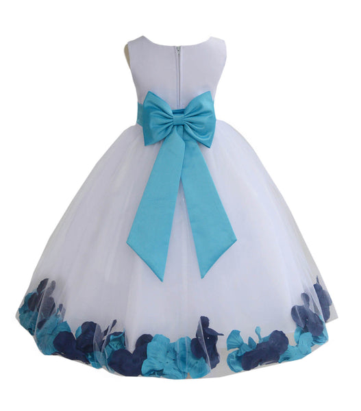 White Elegant Colorful Mixed Rose Petals Bridesmaid Pageant Special Occasion Flower Girl Dress 302T(2)