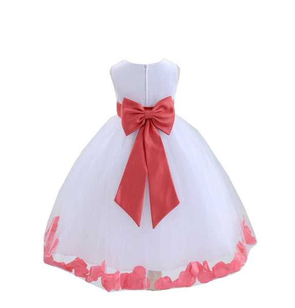 White Elegant Bridesmaid Pageant Special Occasions Rose Petals Flower Girl Dress 302T(2)