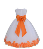 White Elegant Bridesmaid Pageant Special Occasions Rose Petals Flower Girl Dress 302T(2)