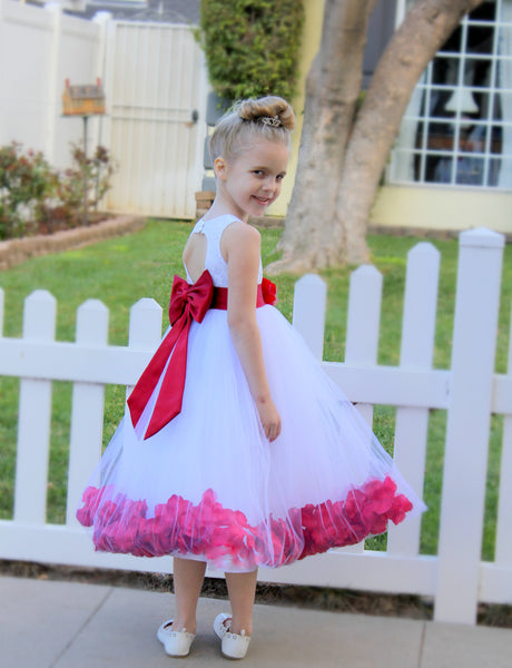 White Floral Lace Heart Cutout Rose Petals Flower Girl Dress Junior Bridesmaid Special Event 185T(1)