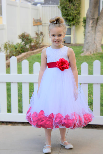White Floral Lace Heart Cutout Rose Petals Flower Girl Dress Junior Bridesmaid Special Event 185T(1)