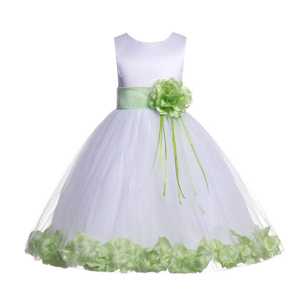White Tulle Floral Rose Petals Princess Wedding Pageant Recital Birthday Flower Girl Dress 007(3)