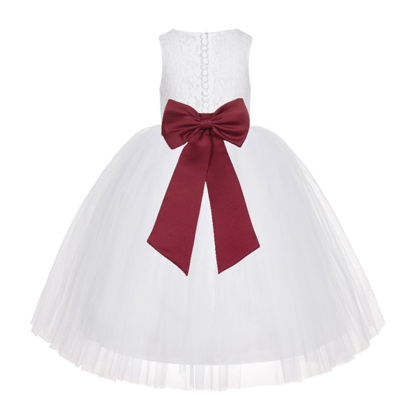 White Floral Lace Flower Girl Dress Special Occasions Wedding Christening Communion Baptism LG7(1)