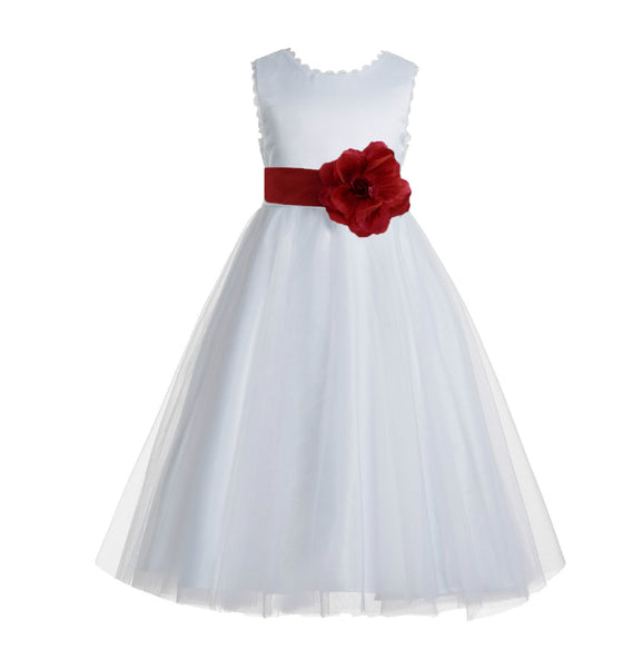 White V-Back Lace Edge Flower Girl Dress Junior Pageant Special Occasion Formal Evening Gown 183T(2)