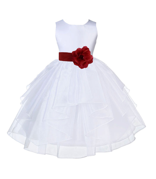 White Satin Shimmering Organza Flower Girl Dress Junior Formal Pageant Baptism Christening 4613T(2)