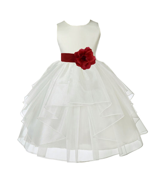 Ivory Satin Shimmering Organza Flower Girl Dress Junior Formal Pageant Baptism Christening 4613T(4)