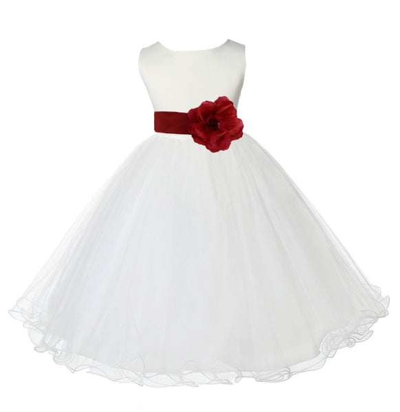 Ivory Formal Wedding Pageant Special Occasions Rattail Edge Tulle Flower Girl Dress 829T(1)