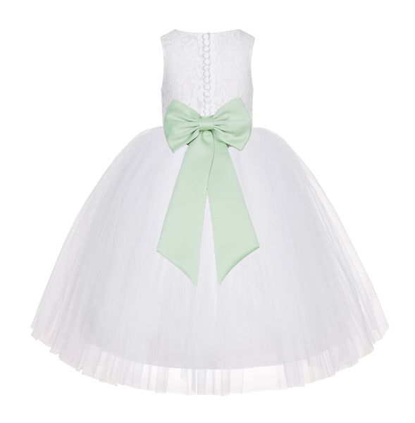 White Floral Lace Flower Girl Dress Special Occasions Wedding Christening Communion Baptism LG7(3)