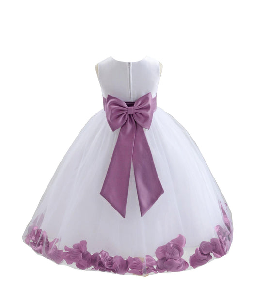 White Elegant Bridesmaid Pageant Special Occasions Rose Petals Flower Girl Dress 302T(2)