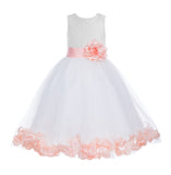 White Floral Lace Heart Cutout Rose Petals Flower Girl Dress Junior Bridesmaid Special Event 185T(5)