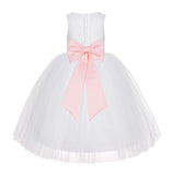 White Floral Lace Flower Girl Dress Special Occasions Wedding Christening Communion Baptism LG7(3)