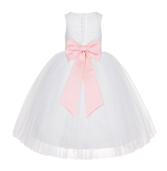 White Floral Lace Flower Girl Dress Special Occasions Wedding Christening Communion Baptism LG7(3)