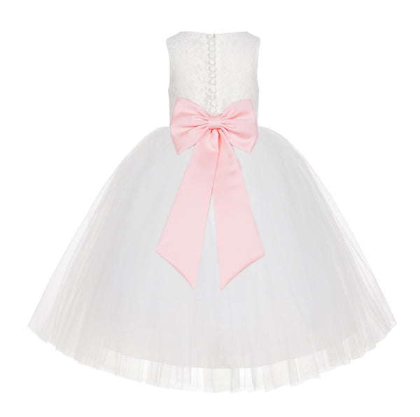 Ivory Floral Lace Flower Girl Dress Special Events Christening Pageant Gown Communion Recital LG7(3)