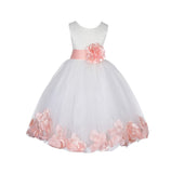 Ivory Lace Top Tulle Floral Petals Flower Girl Dress Birthday Girl Junior Pageant Bridesmaid 165S(2)
