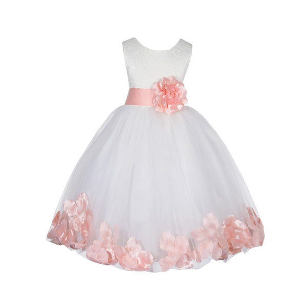 Ivory Lace Top Tulle Floral Petals Flower Girl Dress Birthday Girl Junior Pageant Bridesmaid 165S(2)