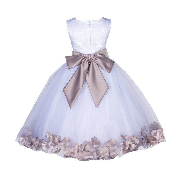 White Lace Top Tulle Floral Petals Flower Girl Dress Birthday Girl Junior Pageant Bridesmaid 165S(1)