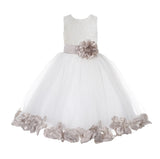 Ivory Floral Lace Heart Cutout Rose Petals Flower Girl Dress Junior Bridesmaid Special Event 185T(4)