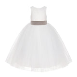 Ivory Floral Lace Flower Girl Dress Special Events Christening Pageant Gown Communion Recital LG7(4)