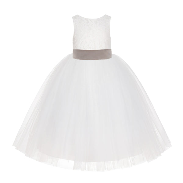 Ivory Floral Lace Flower Girl Dress Special Events Christening Pageant Gown Communion Recital LG7(4)