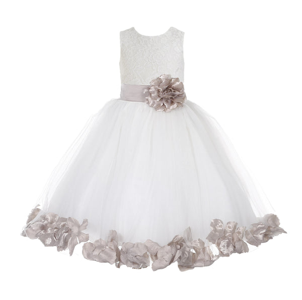 White Floral Lace Heart Cutout Rose Petals Flower Girl Dress Junior Bridesmaid Special Event 185T(4)