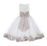 White Floral Lace Heart Cutout Rose Petals Flower Girl Dress Junior Bridesmaid Special Event 185T(4)