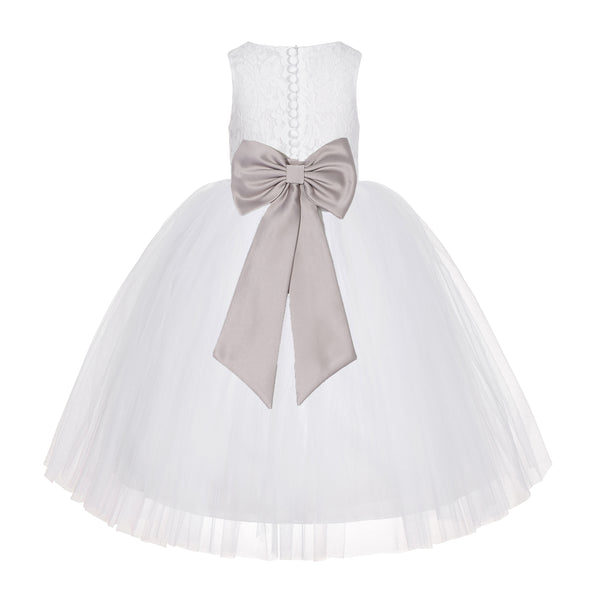 White Floral Lace Flower Girl Dress Special Occasions Wedding Christening Communion Baptism LG7(3)