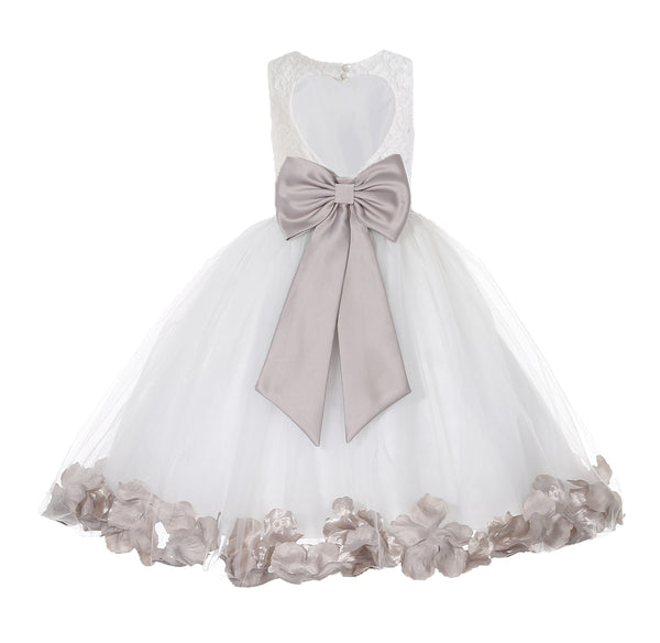 Ivory Floral Lace Heart Cutout Rose Petals Flower Girl Dress Junior Bridesmaid Special Event 185T(4)