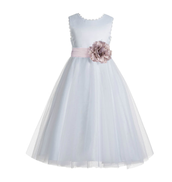 White V-Back Lace Edge Flower Girl Dress Junior Pageant Special Occasion Formal Evening Gown 183T(1)