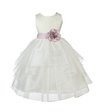 Ivory Satin Shimmering Organza Flower Girl Dress Junior Formal Pageant Baptism Christening 4613T(3)