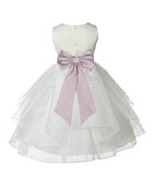Ivory Satin Shimmering Organza Flower Girl Dress Junior Formal Pageant Baptism Christening 4613T(3)