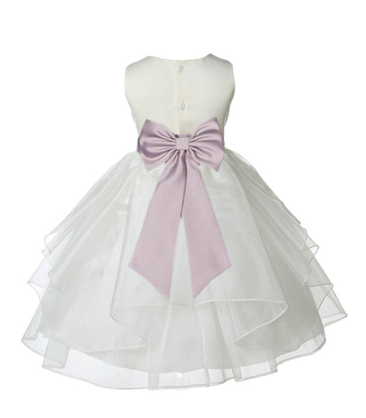Ivory Satin Shimmering Organza Flower Girl Dress Junior Formal Pageant Baptism Christening 4613T(3)