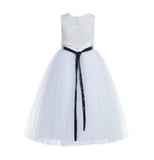 White Lace Tulle Scoop Neck Keyhole Back A-Line Junior Flower Girl Dress Pageant Gown Baptism 178