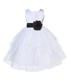 White Satin Shimmering Organza Flower Girl Dress Junior Formal Pageant Baptism Christening 4613T(1)