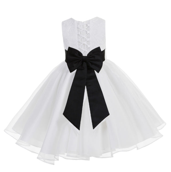 White Lace Organza Flower Girl Dress Elegant Formal Junior Beauty Pageant Communion Baptism 186T(1)