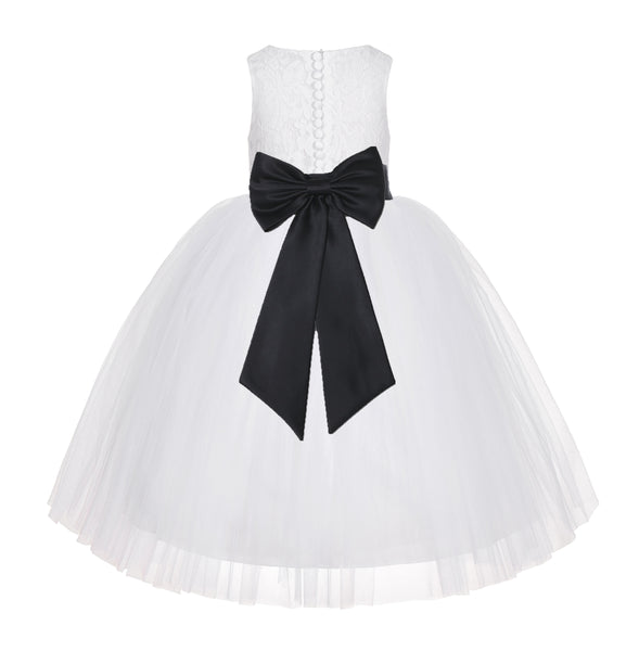 White Floral Lace Flower Girl Dress Special Occasions Wedding Christening Communion Baptism LG7(1)