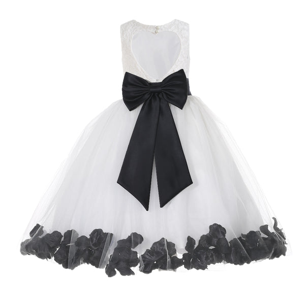 Ivory Floral Lace Heart Cutout Rose Petals Flower Girl Dress Junior Bridesmaid Special Event 185T(1)