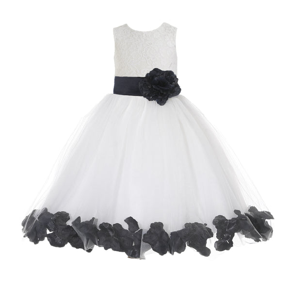White Floral Lace Heart Cutout Rose Petals Flower Girl Dress Junior Bridesmaid Special Event 185T(2)