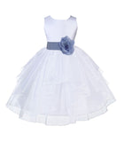 White Satin Shimmering Organza Flower Girl Dress Junior Formal Pageant Baptism Christening 4613T(4)