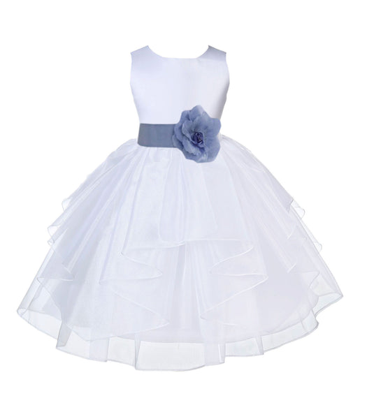 White Satin Shimmering Organza Flower Girl Dress Junior Formal Pageant Baptism Christening 4613T(4)
