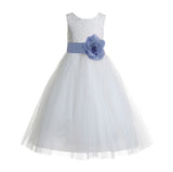 Ivory Floral Lace Heart Cutout Flower Girl Dress Communion Baptism Junior Bridesmaid Dress 172T(2)