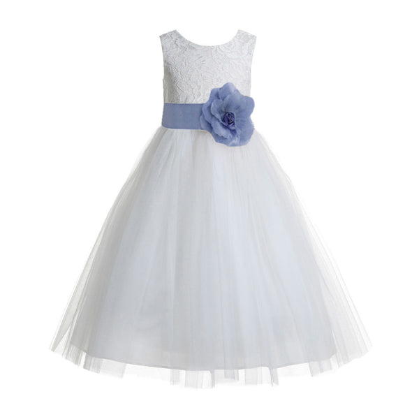 Ivory Floral Lace Heart Cutout Flower Girl Dress Communion Baptism Junior Bridesmaid Dress 172T(2)