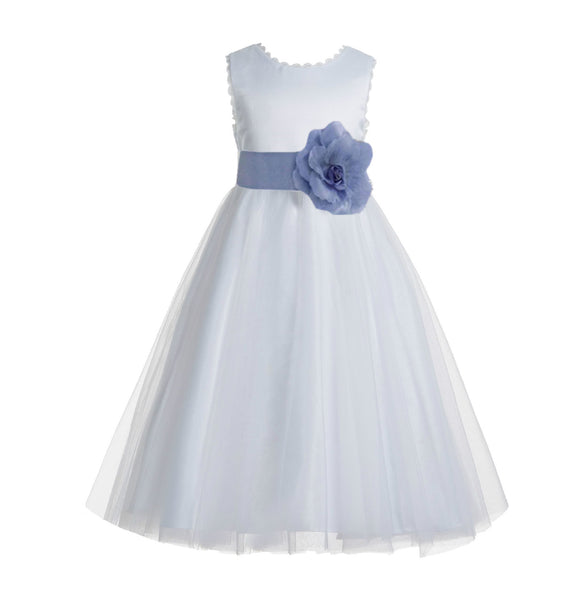 Ivory V-Back Lace Edge Flower Girl Dress Junior Pageant Special Occasion Formal Evening Gown 183T(2)