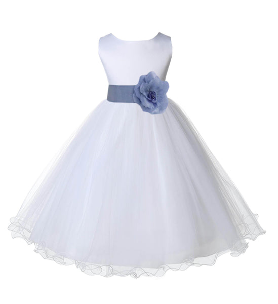 White Formal Wedding Pageant Special Occasions Rattail Edge Tulle Flower Girl Dress 829S(3)
