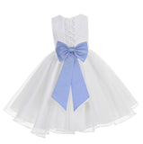 White Lace Organza Flower Girl Dress Elegant Formal Junior Beauty Pageant Communion Baptism 186T(2)