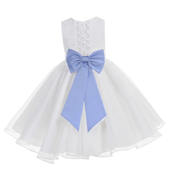 White Lace Organza Flower Girl Dress Elegant Formal Junior Beauty Pageant Communion Baptism 186T(2)